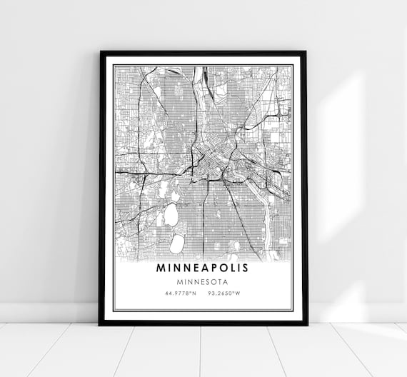 Minneapolis Map Art Print, Minnesota Road Map