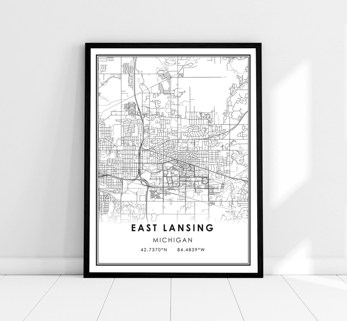 East Lansing Map Print, Michigan City Travel Poster