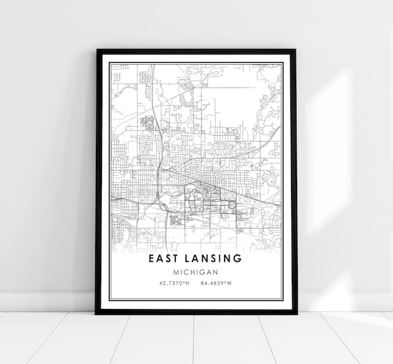East Lansing Map Print, Michigan City Travel Poster