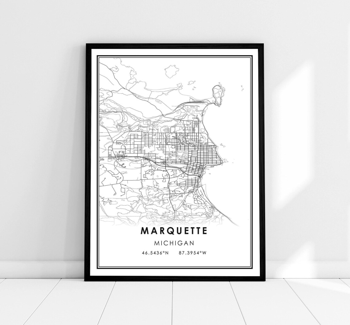 Marquette Map Print Poster, Michigan Travel Poster