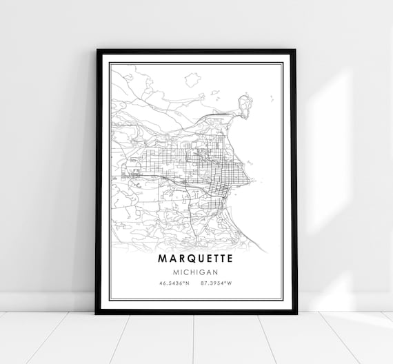 Marquette Map Print Poster, Michigan Travel Poster
