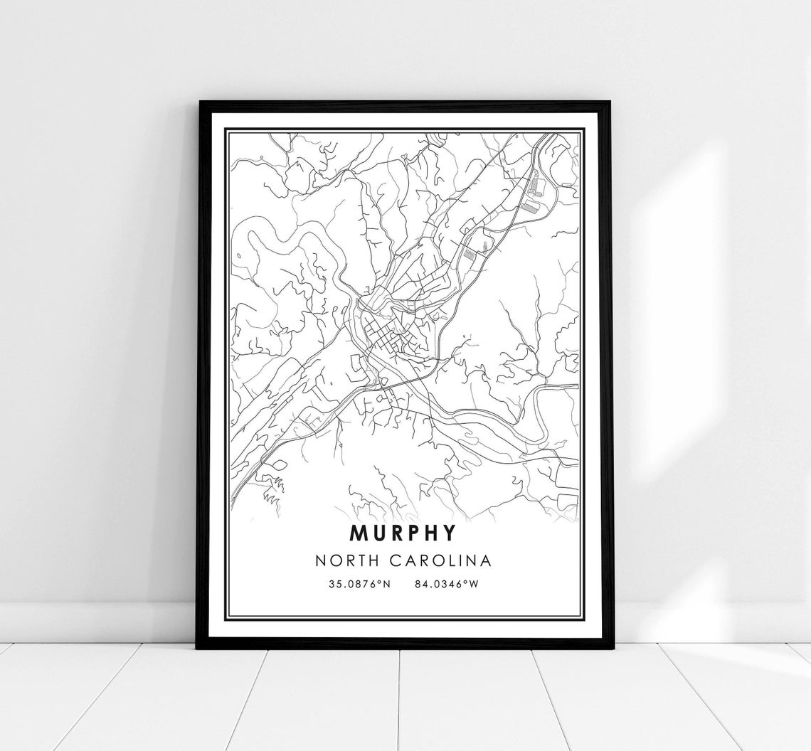 Murphy North Carolina Minimalist Black and White City Map Poster