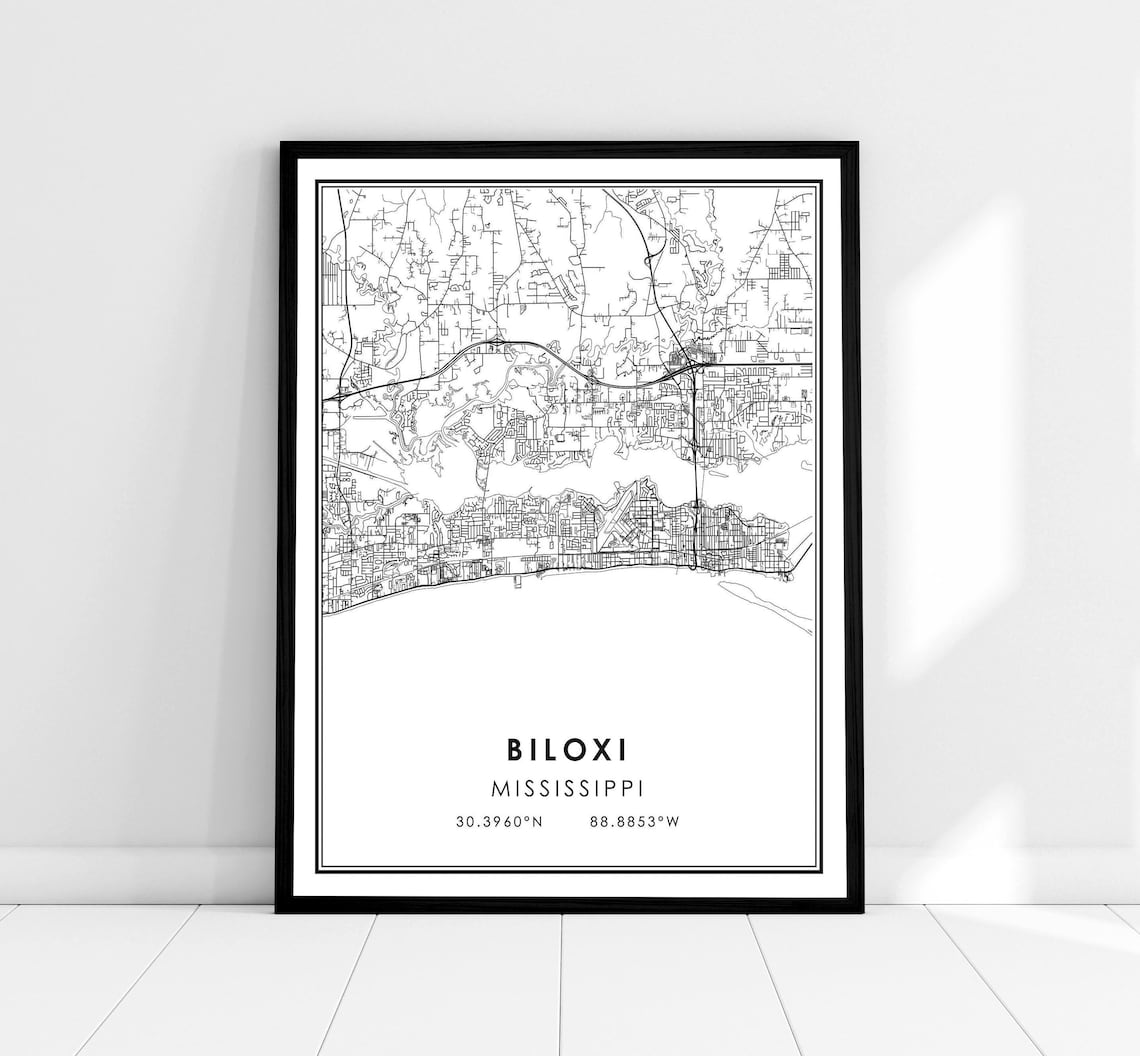 Biloxi Map Print Poster, Mississippi City Travel