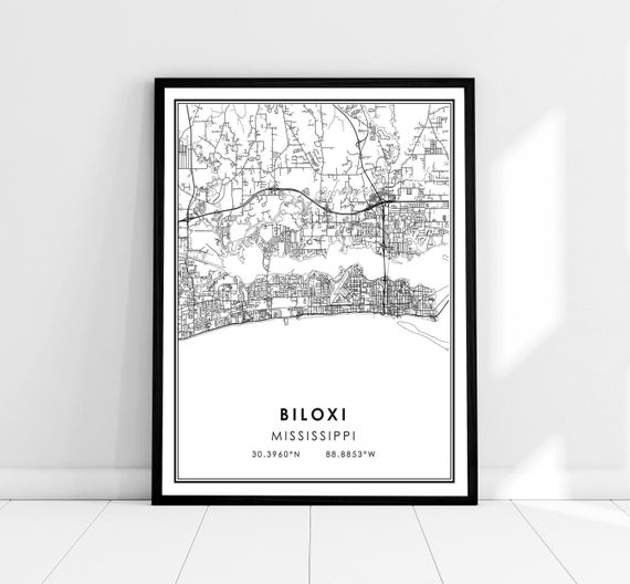 Biloxi Map Print Poster, Mississippi City Travel