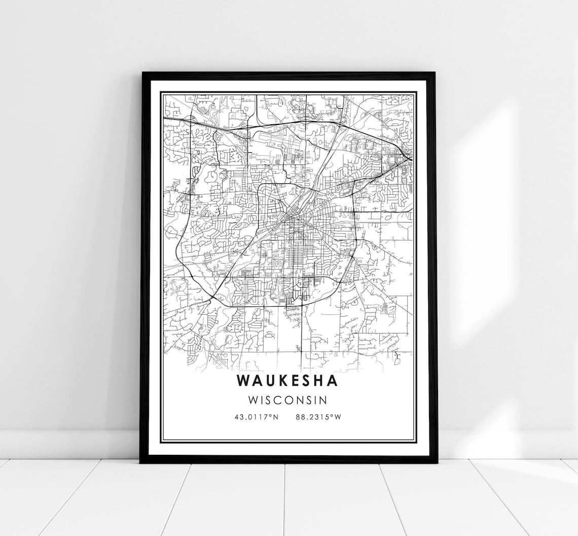 Waukesha Map Art Print, Wisconsin City Travel Poster