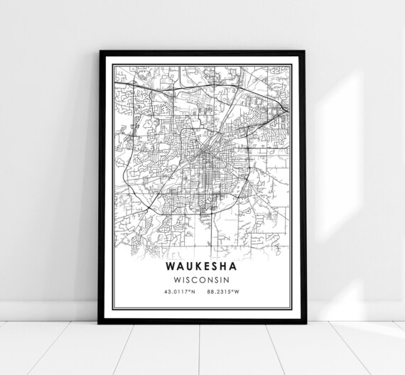 Waukesha Map Art Print, Wisconsin City Travel Poster