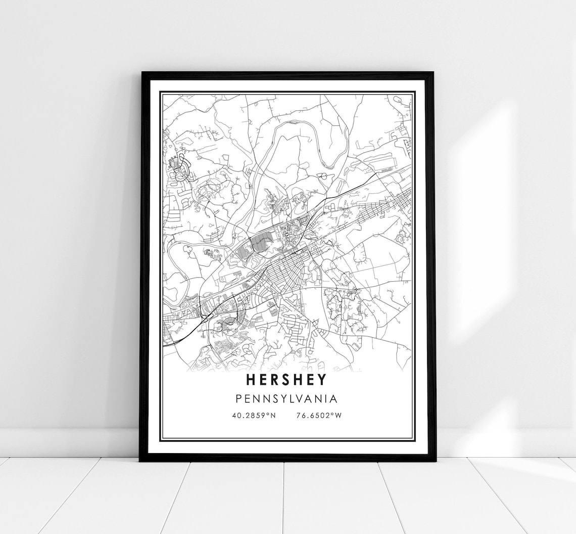Hershey Map Print, Pennsylvania City Travel Poster