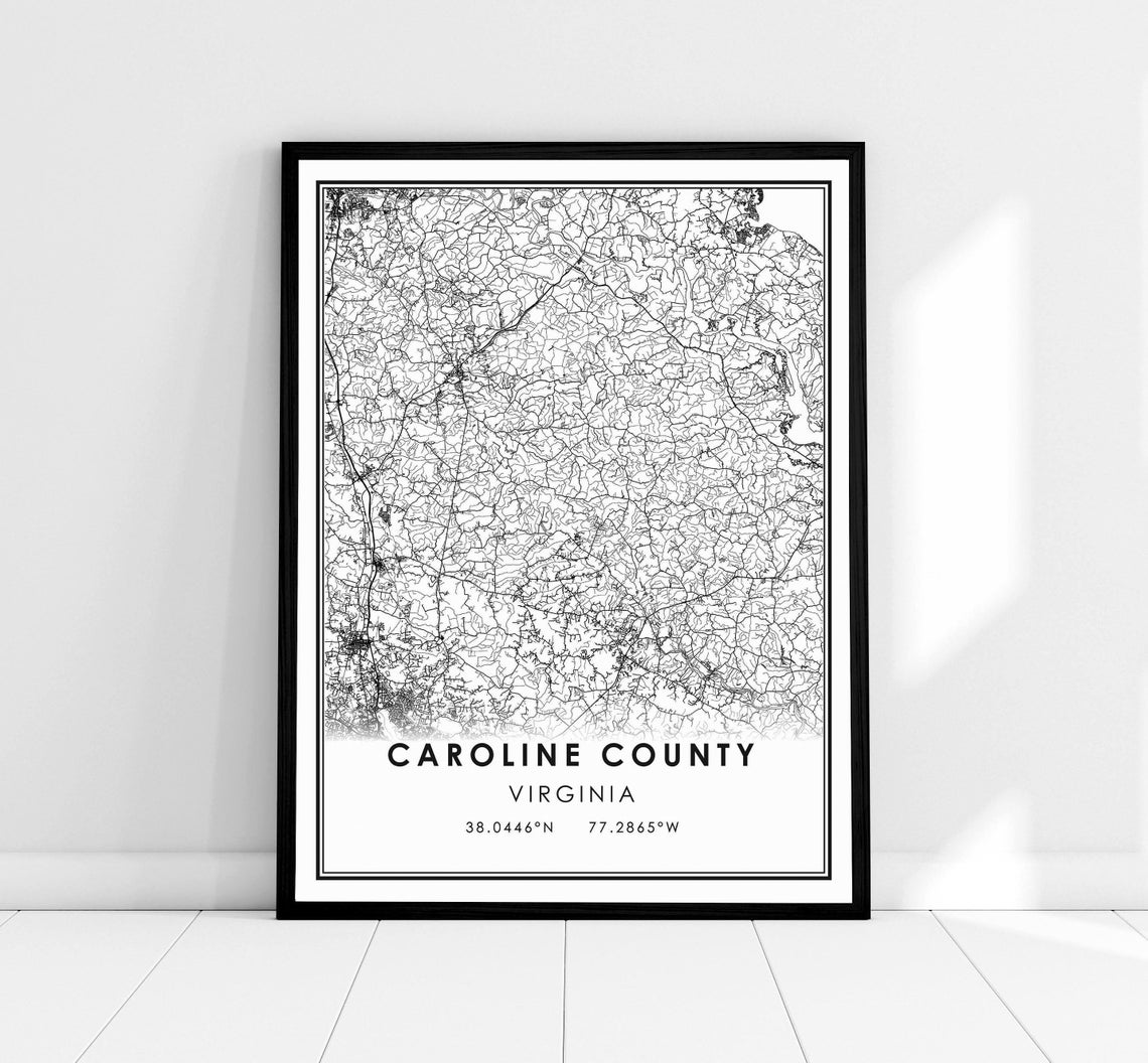 Caroline County Virginia Minimalist Black And White Street Map Poster