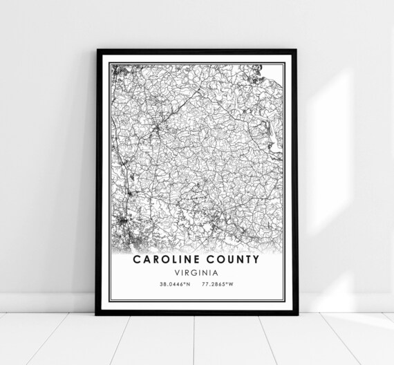 Caroline County Virginia Minimalist Black And White Street Map Poster