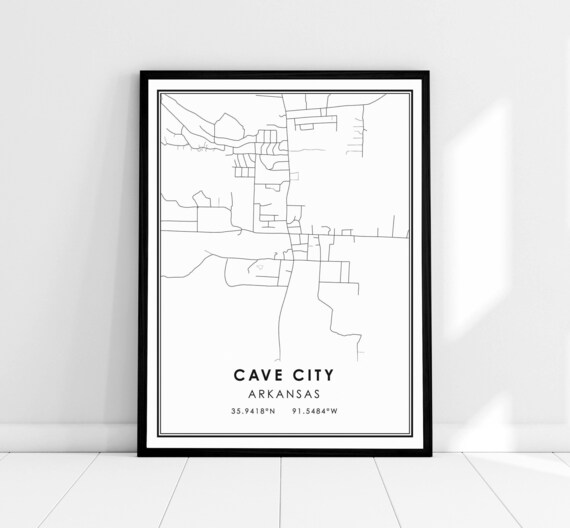 Cave City Arkansas Minimalist Black and White City Map Wall Poster