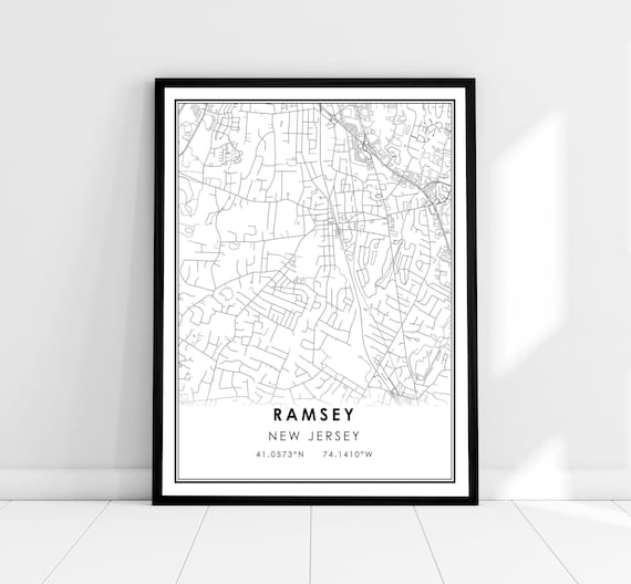 Ramsey New Jersey City Street Map Coordinates Modern Minimalist Wall Art