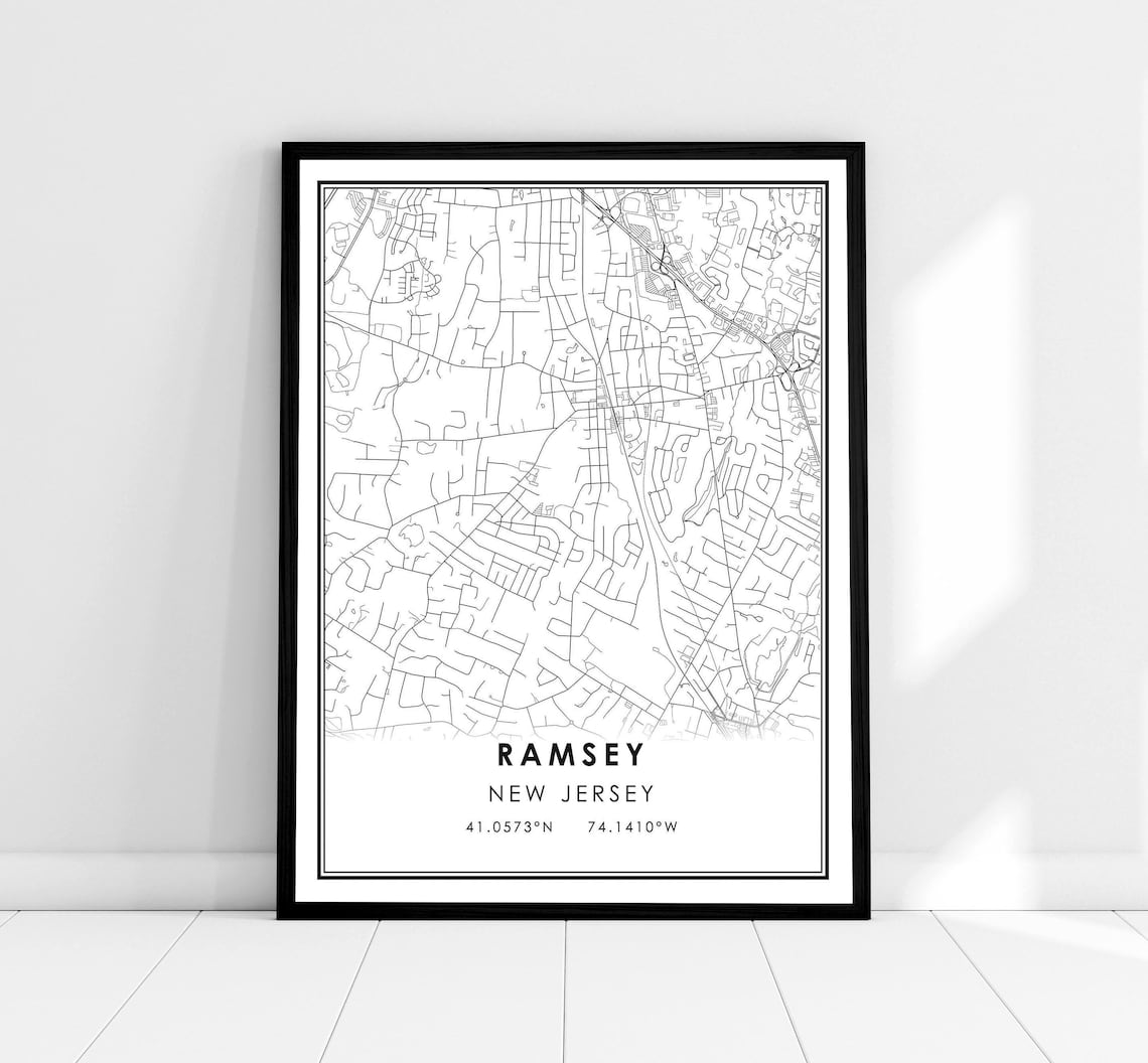 Ramsey New Jersey City Street Map Coordinates Modern Minimalist Wall Art