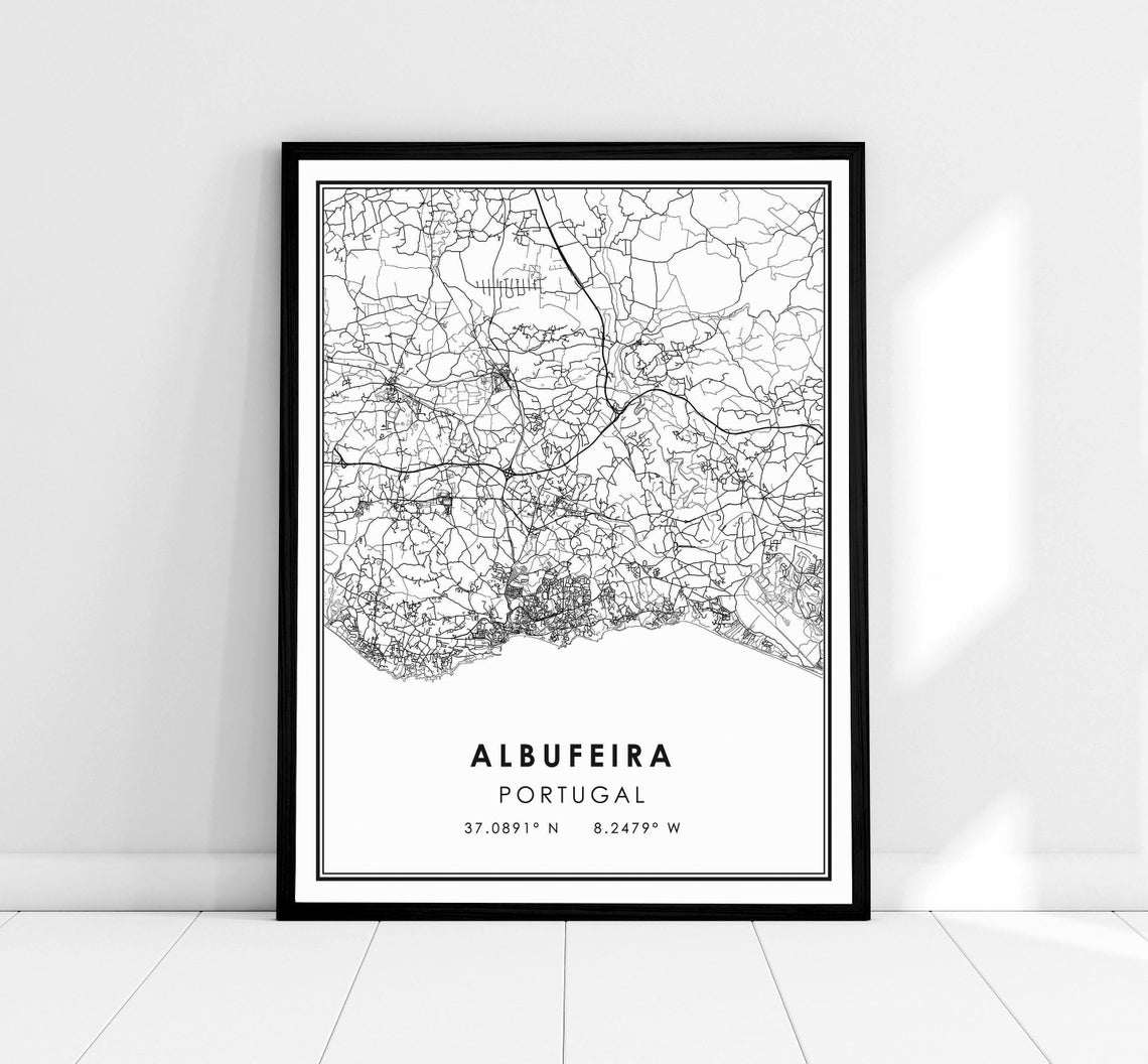 Albufeira Portugal City Map Poster Minimalist Coordinates Design Art
