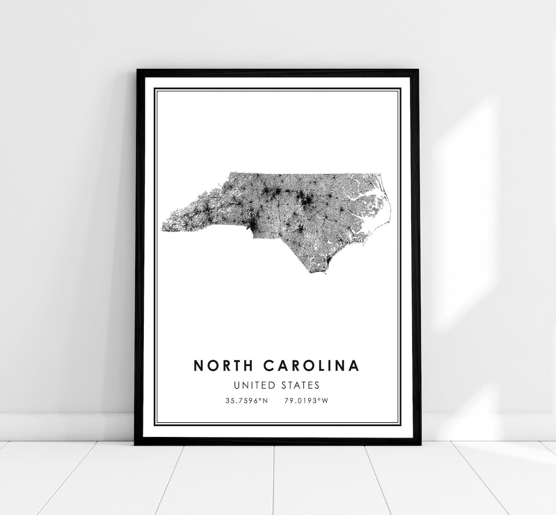 North Carolina United States Map Poster Print
