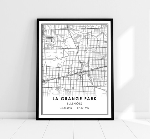 La Grange Park Illinois Minimalist Street Map Print Black Linework Cartography