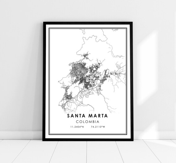 Santa Marta Colombia Minimalist Black And White City Map Poster