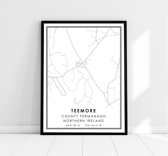 Teemore County Fermanagh Northern Ireland Road Map Art Print