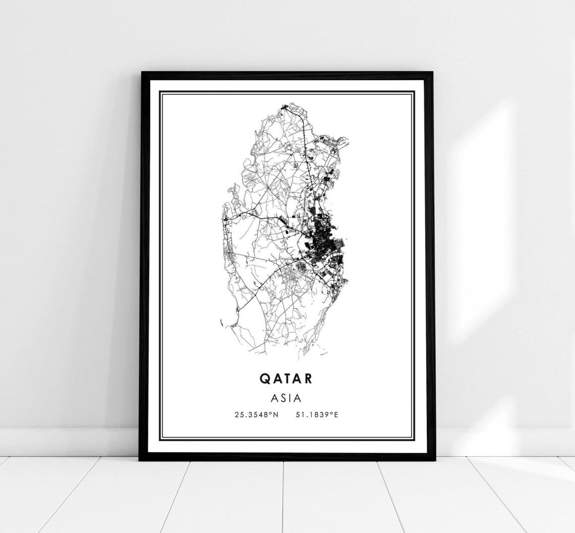 Qatar Country Map Travel Poster, Map Print