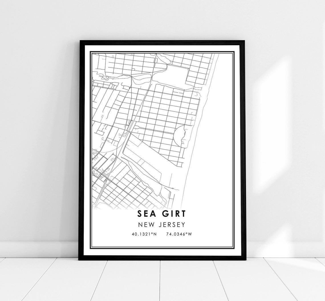 Sea Girt New Jersey Black and White Minimalist Street Map Print
