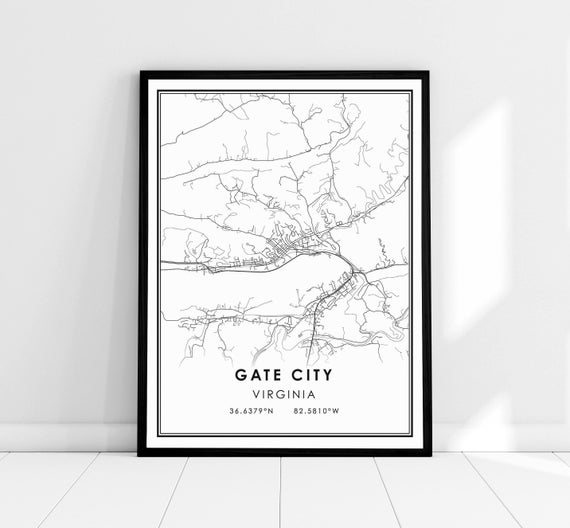 Gate City Virginia Map Travel Poster