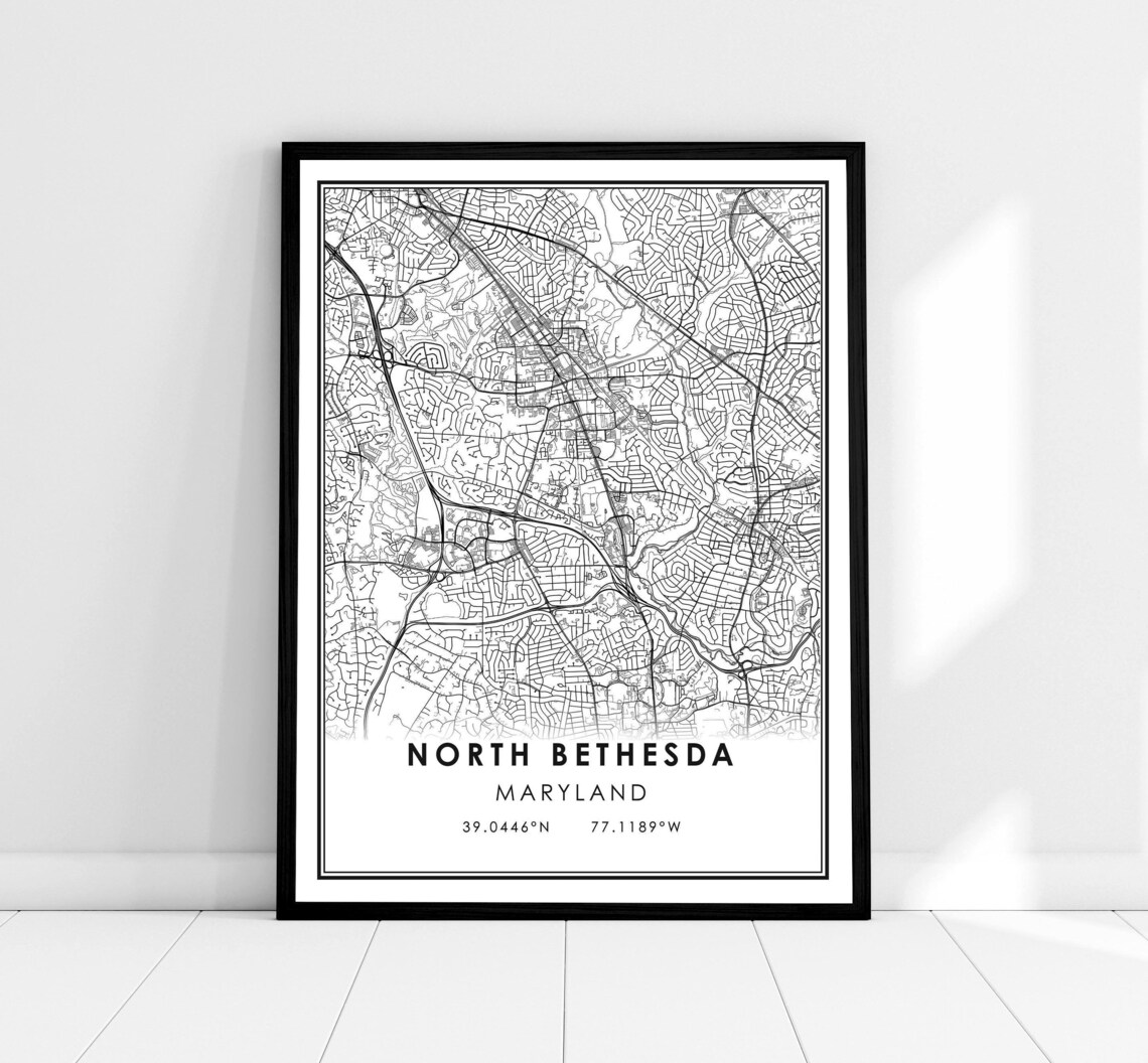 North Bethesda Map Print, Maryland City Poster