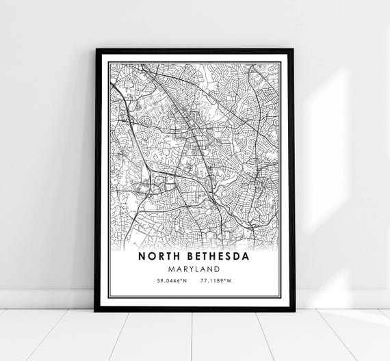 North Bethesda Map Print, Maryland City Poster