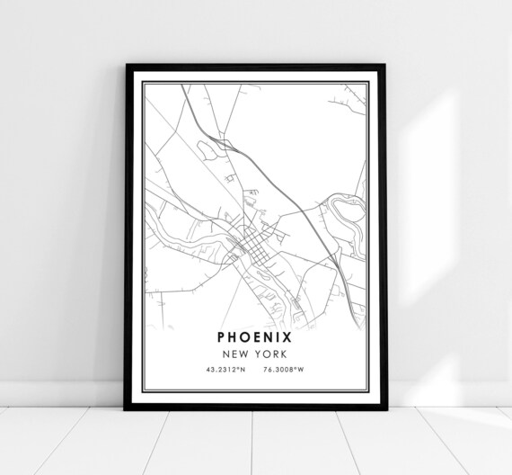Phoenix New York Black and White Minimalist Street Map Print