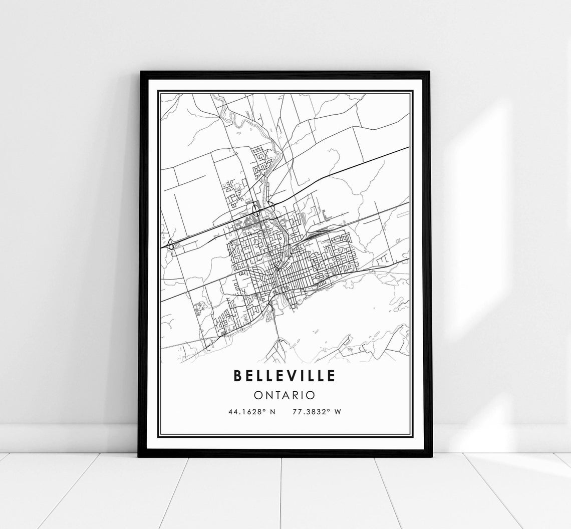 Belleville Ontario Street Map With Coordinates Minimalist Art Print