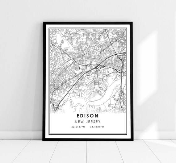 Edison Map Print Poster, New Jersey City