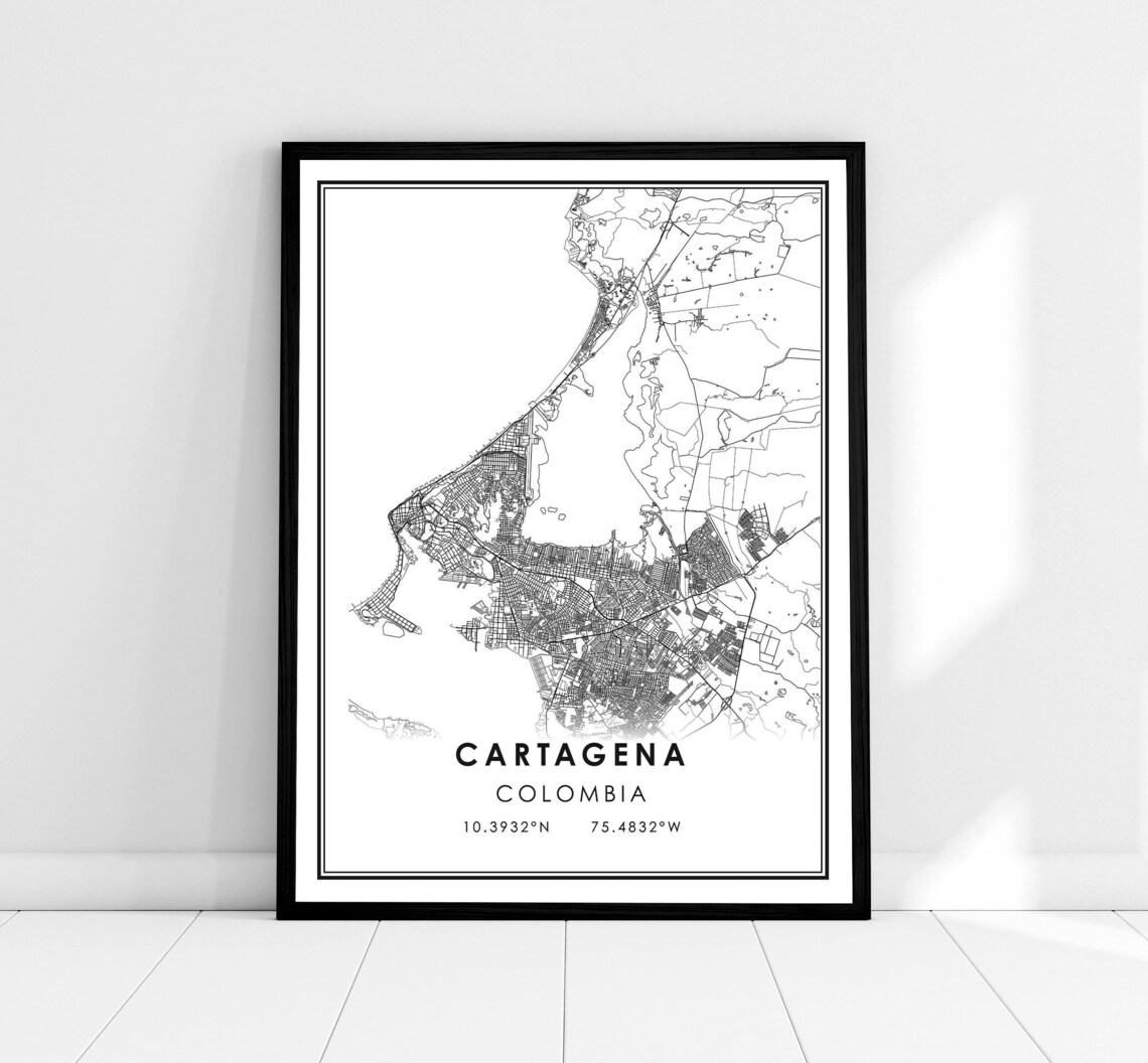 Cartagena Colombia City Street Map Minimalist Black White Poster