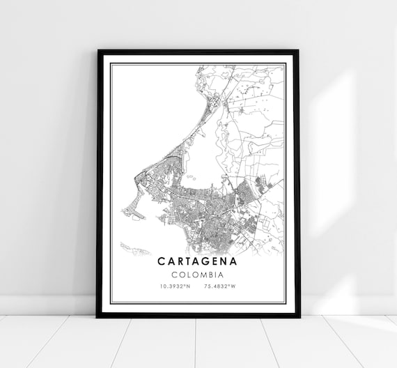 Cartagena Colombia City Street Map Minimalist Black White Poster