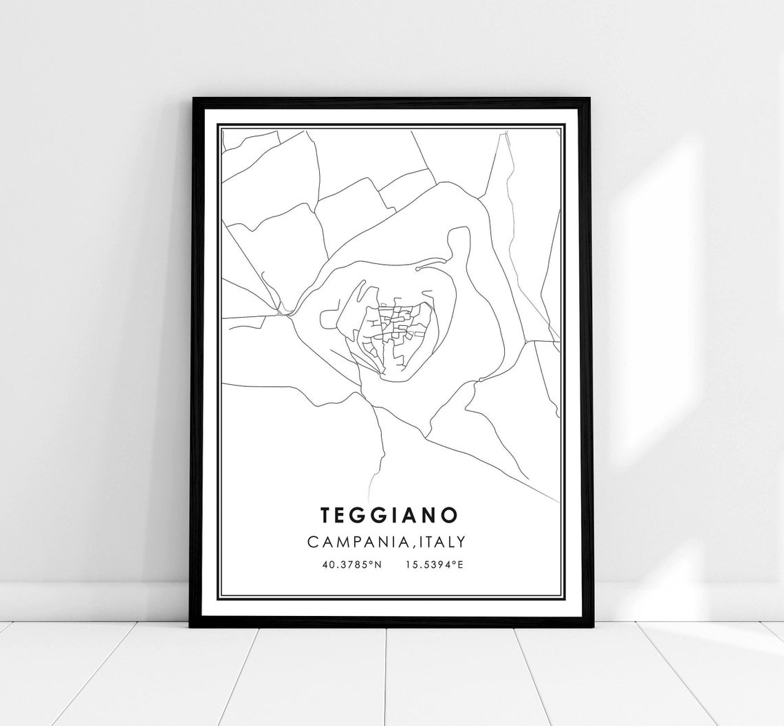Teggiano Map Print Poster, Italy City