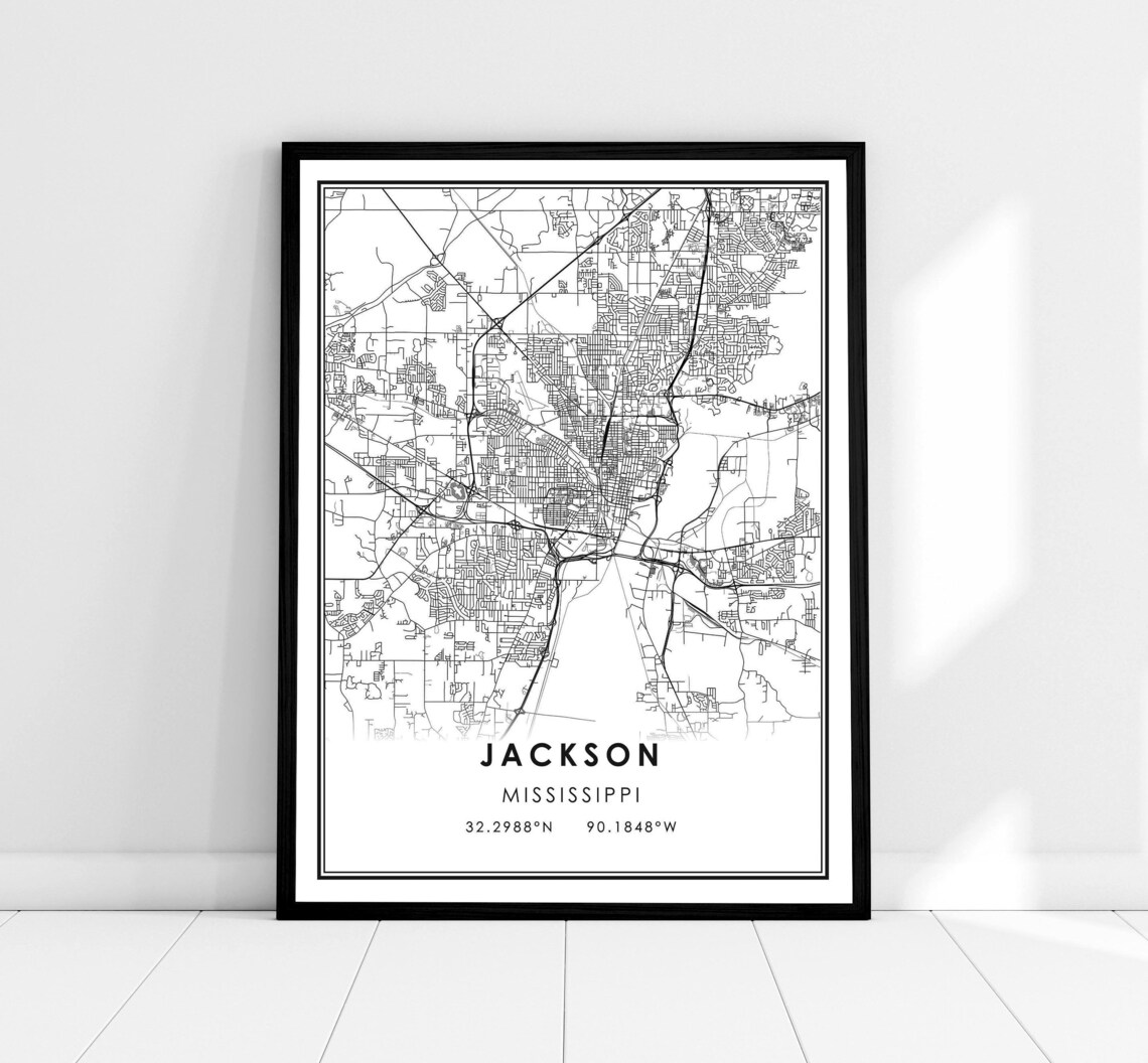 Jackson Map Print, Mississippi City Travel Poster