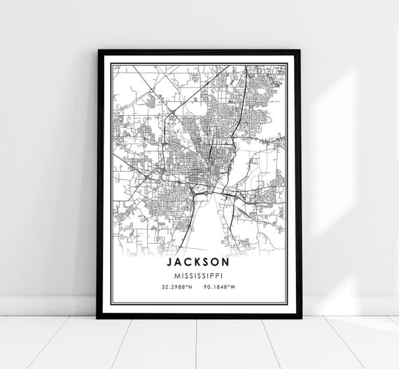 Jackson Map Print, Mississippi City Travel Poster