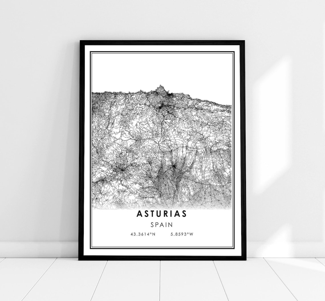Asturias Map Print Poster, Spain Travel Poster