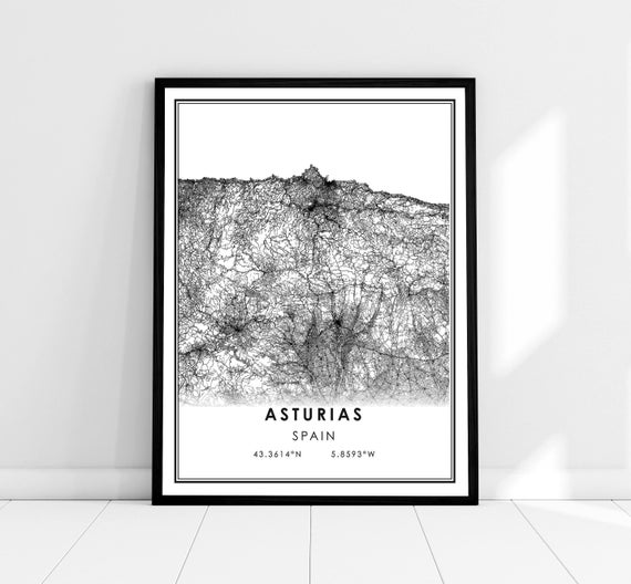 Asturias Map Print Poster, Spain Travel Poster