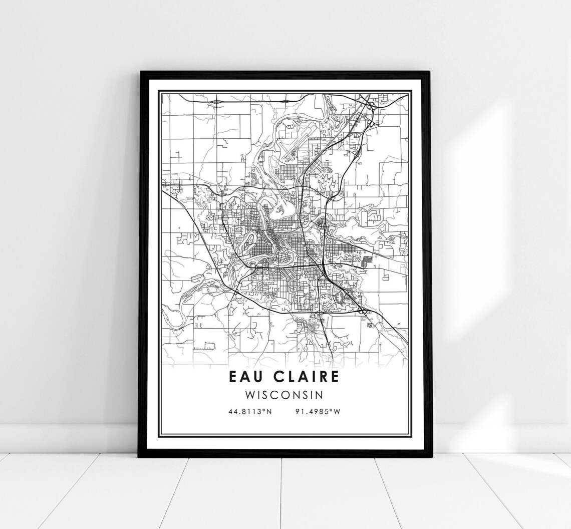 Eau Claire Map Print, Wisconsin City Travel Poster