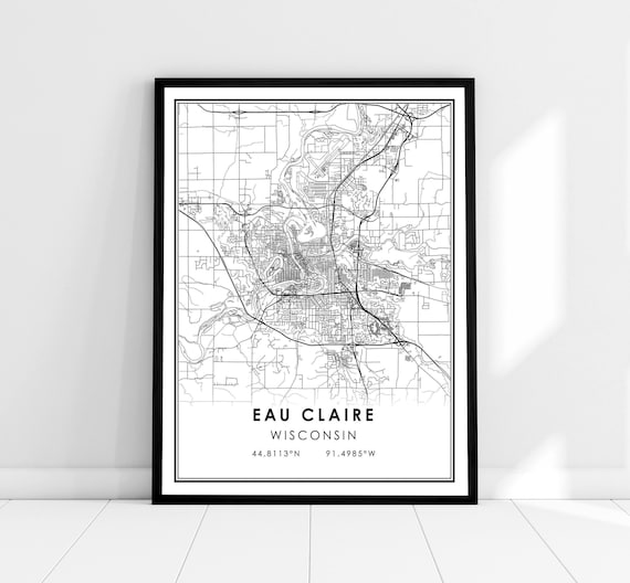 Eau Claire Map Print, Wisconsin City Travel Poster