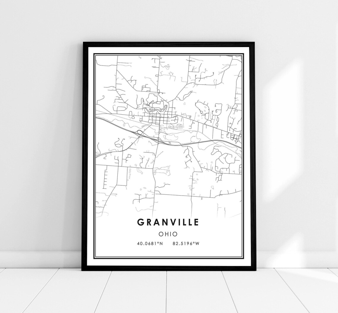Granville Map Print Poster, Ohio City Travel Art