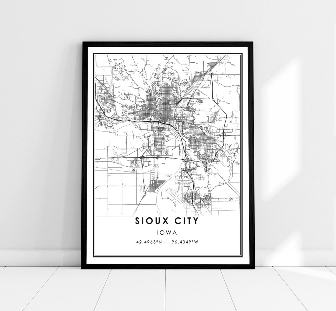 Sioux City Map Poster, Iowa Road Travel Print