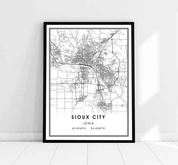 Sioux City Map Poster, Iowa Road Travel Print