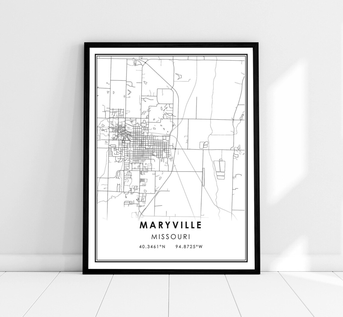 Maryville Map Print, Missouri City Travel Poster