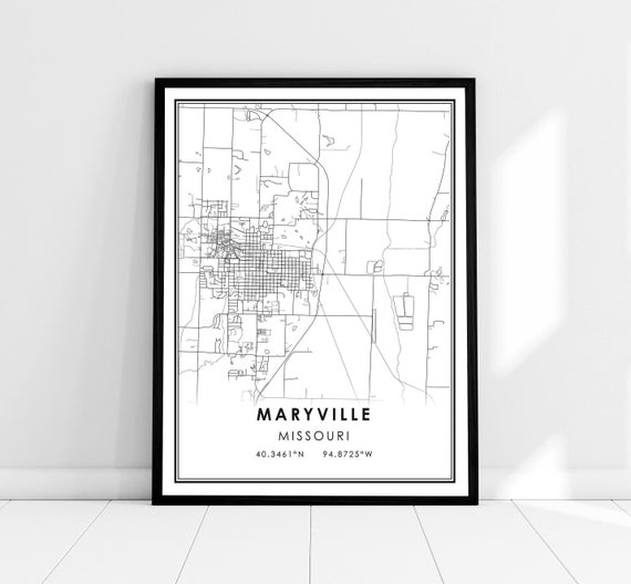 Maryville Map Print, Missouri City Travel Poster