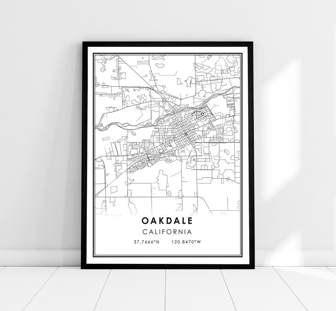 Oakdale City Map Print, Travel Wall Art