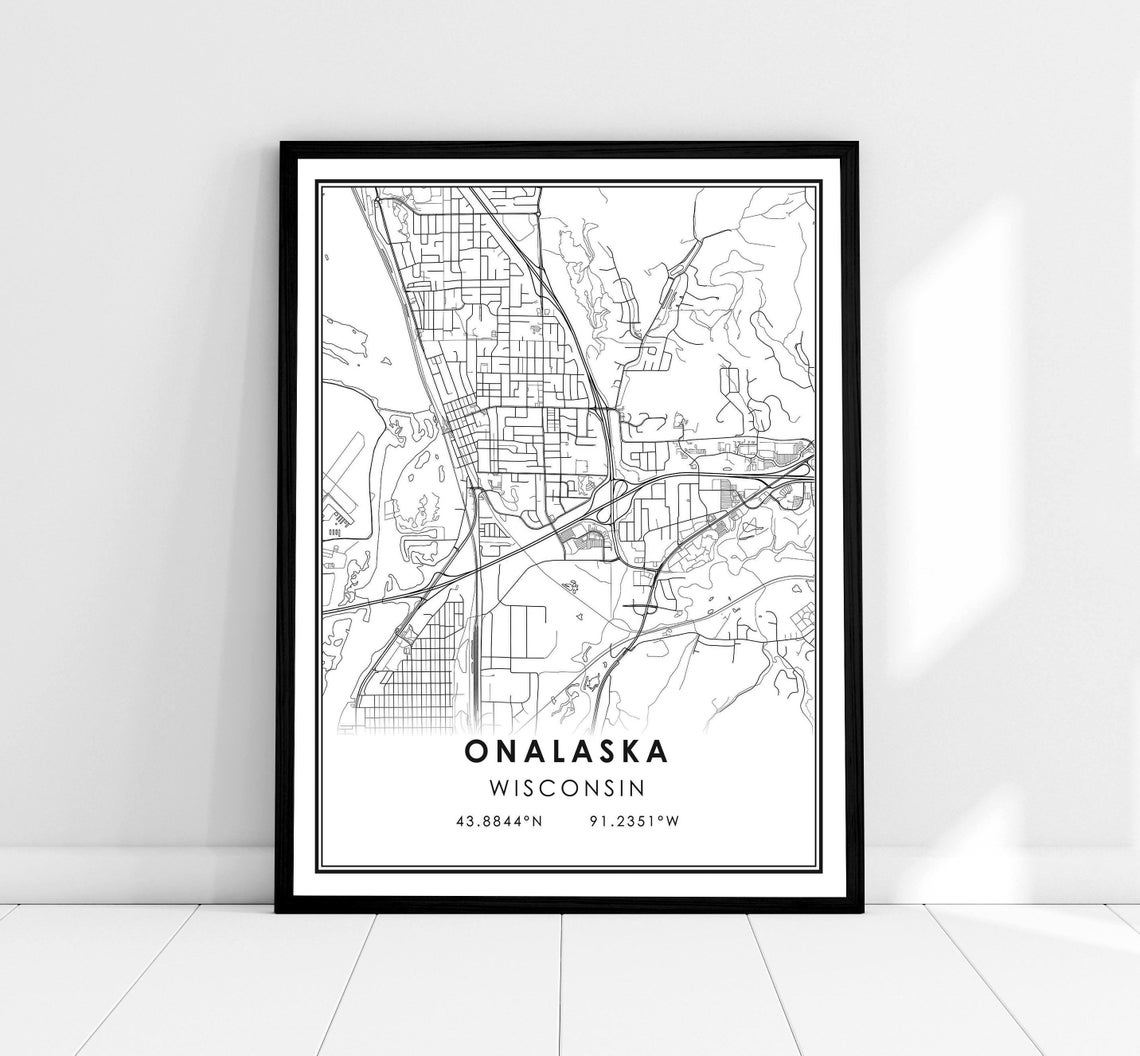 Onalaska Wisconsin Minimalist City Street Map Line Art Poster