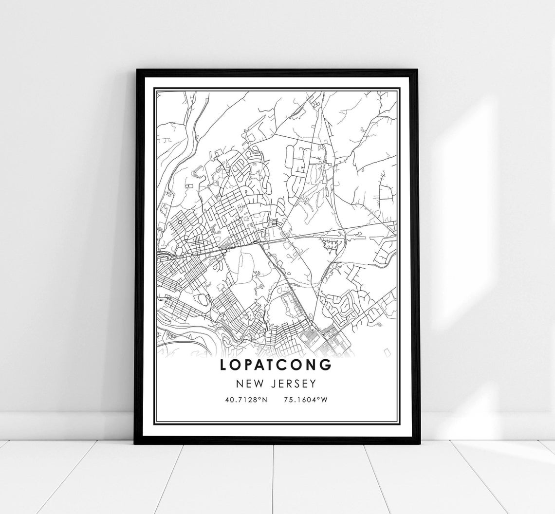 Lopatcong New Jersey Minimalist City Street Map Coordinates Print