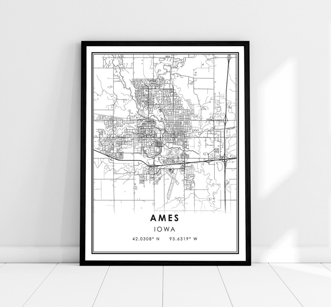 Ames Map Print Poster, Iowa City Travel Poster