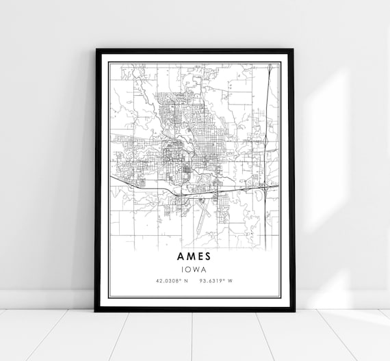 Ames Map Print Poster, Iowa City Travel Poster