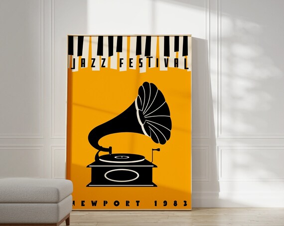 Jazz Festival Retro Music Gramophone Poster Print