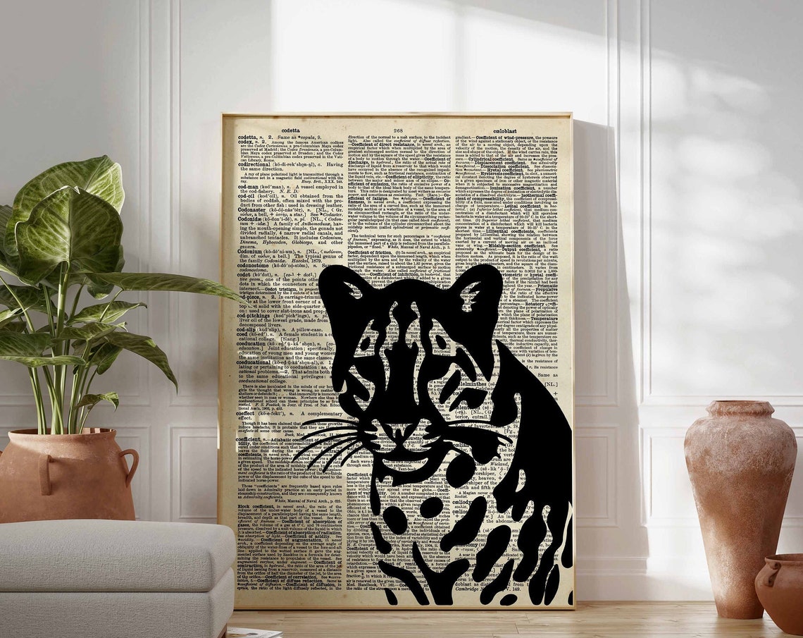 Leopard Art Print Ocelot Wall Vintage Book Page Eclectic Home Decor Dictionary Poster